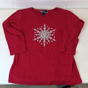 Karen Scott Red Long Sleeve Top with Embellishment